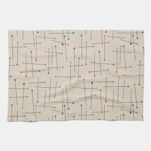 Funky Lines Mid Century Pattern auf Tan Geschirrtuch (Horizontal)