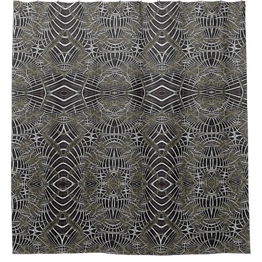 Funky Lines Mirrored Fraktal Tribal Style Muster Duschvorhang (Vorderseite)