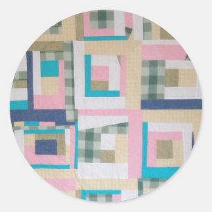 Funky Log Cabin Quilt Runder Aufkleber