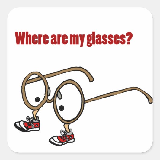 Funky Lost Eyeglasses Cartoon Quadratischer Aufkleber (Vorderseite)