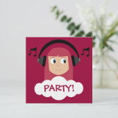 Funky Mädchen DJ mit Kopfhörer-rotem Einladung (Stehend Vorderseite)