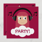 Funky Mädchen DJ mit Kopfhörer-rotem Einladung (Vorne/Hinten)