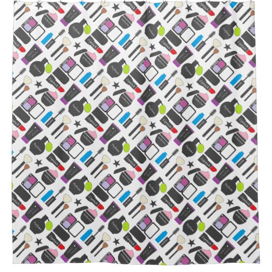 Funky Makeup Collage Duschvorhang (Vorderseite)