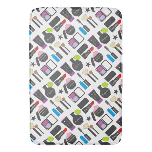 Funky Makeup Cosmetics Collage Pattern Badematte (Vorderseite Vertikal)