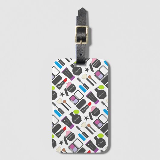 Funky Makeup Cosmetics Collage Pattern Gepäckanhänger (Vorderseite Vertikal)