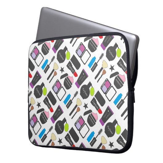 Funky Makeup Cosmetics Collage Pattern Laptopschutzhülle (Vorderseite Links)