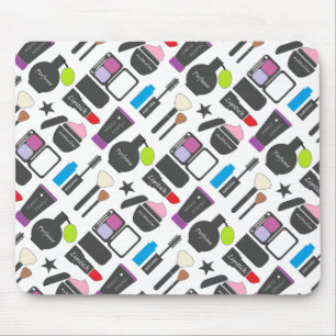Funky Makeup Cosmetics Collage Pattern Mousepad