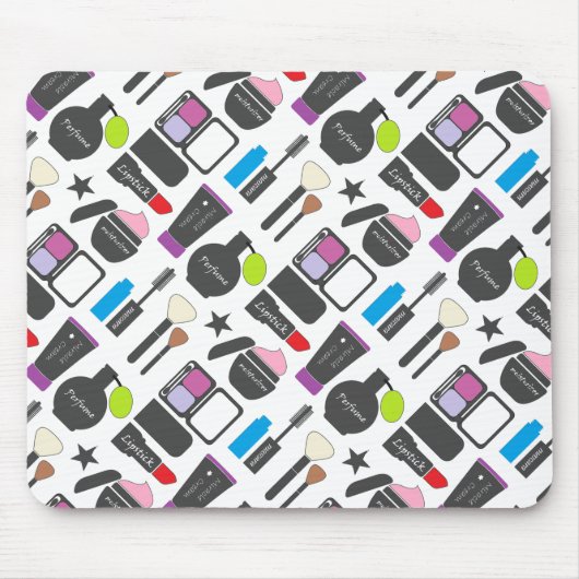 Funky Makeup Cosmetics Collage Pattern Mousepad (Vorne)