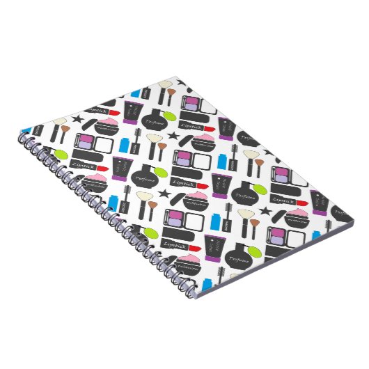 Funky Makeup Cosmetics Collage Pattern Notizblock (Rechte Seite)