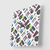 Funky Makeup Cosmetics Collage Pattern Quadratische Wanduhr (Winkel)