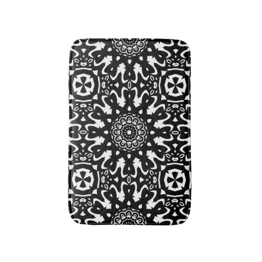 Funky Mandala Black+White Pattern Bath Mat Badematte (Vorderseite Vertikal)