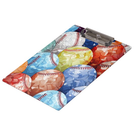 Funky Mehrfarbig Baseballs Klemmbrett (Schrägansicht)