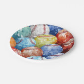Funky Mehrfarbig Baseballs Pappteller (Schrägansicht)