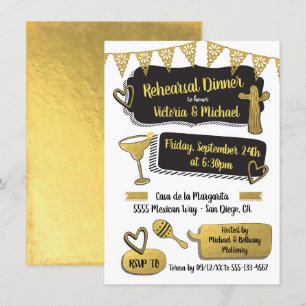 Funky Mexican Fiesta Gold Foil Probe Dinner Einladung