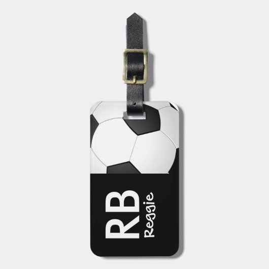 Funky Mit Monogramm Soccer Ball Gepäckanhänger (Vorderseite vertikal)