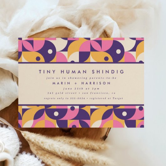 Funky Modern Lila Kinderdusche von Tiny Human Shin Einladung