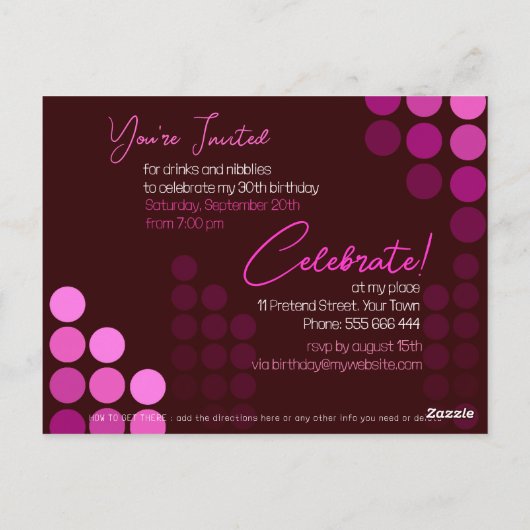 Funky Modern Pink Party Geburtstag Postkarte (Rückseite)