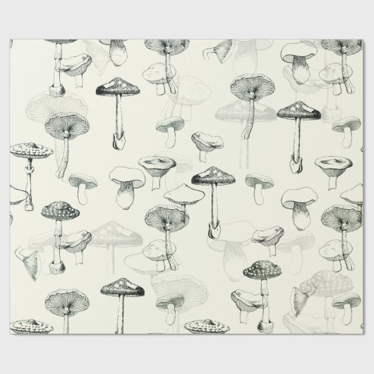 Funky Modern Retro Sage Green Mushrooms Geschenkpapier (Flach)