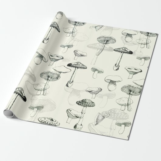 Funky Modern Retro Sage Green Mushrooms Geschenkpapier (Ungerollt)