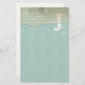 Funky Monogram Stationery Rose Petal Aqua Blue Briefpapier (Vorne/Hinten)