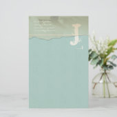 Funky Monogram Stationery Rose Petal Aqua Blue Briefpapier (Stehend Vorderseite)