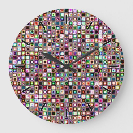 Funky Mosaikfliesen-Muster mit Jewel Tones Große Wanduhr (Vorderseite)