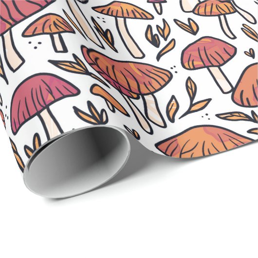 Funky Mushroom Pattern Earth Tones Geschenkpapier (Rolleneckpunkt)