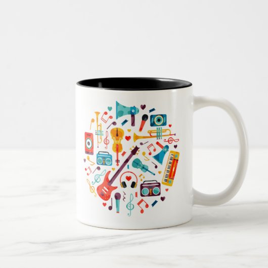 Funky Music - farbenfrohe Musikinstrumente Zweifarbige Tasse (Rechts)
