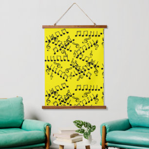 Funky Musical Musiknotens Treble Clef Wandteppich Mit Holzrahmen