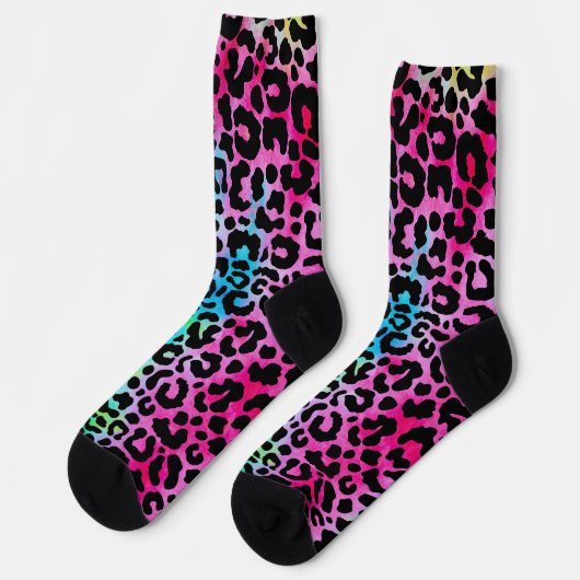 Funky Neon Colorful Leopard Print Socken (Linkes Detail)