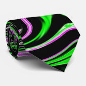 Funky Neon Green Pink und Black Net Paint Swirl Krawatte (Gerollt)