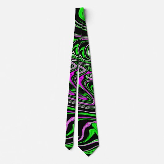 Funky Neon Green Pink und Black Net Paint Swirl Krawatte (Rückseite)