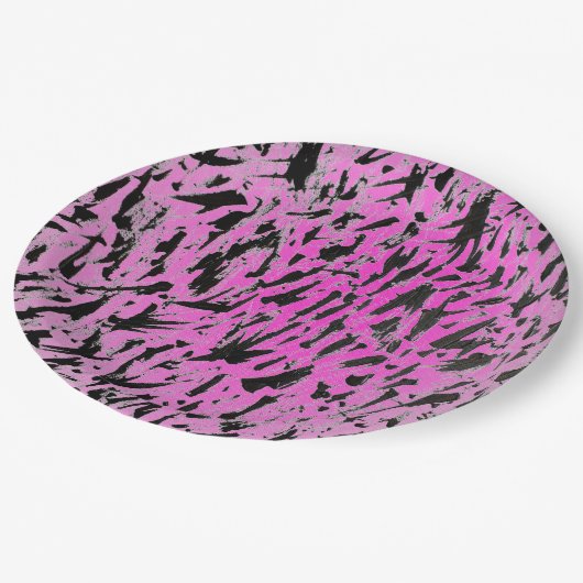 Funky Neon Pink und Black Print Pappteller (Schrägansicht)