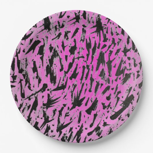 Funky Neon Pink und Black Print Pappteller (Vorderseite)
