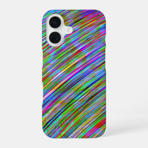 Funky Neon Rainbow Curved Lines iPhone 16 Hülle
