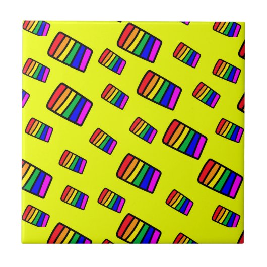 Funky Neon-Regenbogenblock-Muster Fliese (Vorderseite)