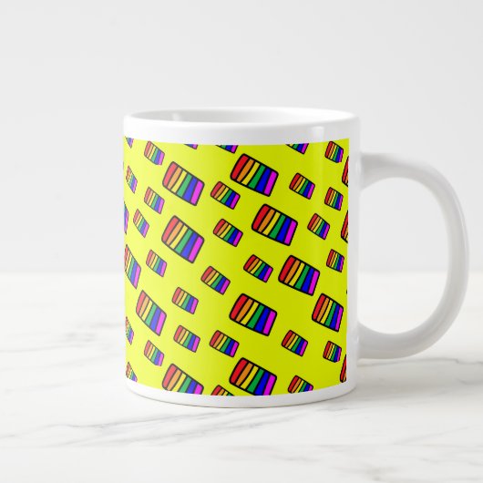 Funky Neon-Regenbogenblock-Muster Jumbo-Tasse (Rechts)