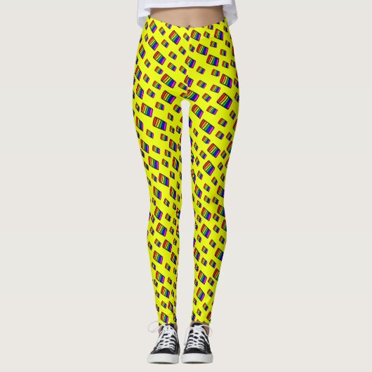 Funky Neon-Regenbogenblock-Muster Leggings (Vorderseite)