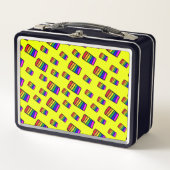 Funky Neon-Regenbogenblock-Muster Metall Brotdose (Vorderseite)