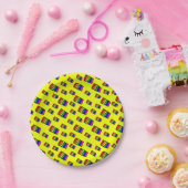 Funky Neon-Regenbogenblock-Muster Pappteller (Party)