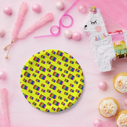 Funky Neon-Regenbogenblock-Muster Pappteller (Party)