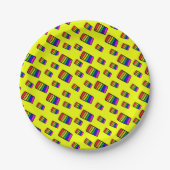 Funky Neon-Regenbogenblock-Muster Pappteller (Vorderseite)