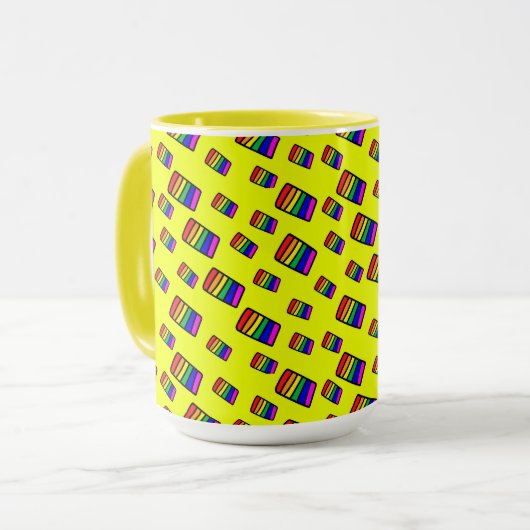 Funky Neon-Regenbogenblock-Muster Tasse (Vorderseite Links)