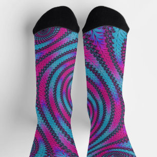 Funky Neon Vibrant Magenta und Cyan Spiral Fraktal Socken