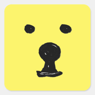 Funky Niedlich Bear Dog Face Sketch Quadratischer Aufkleber