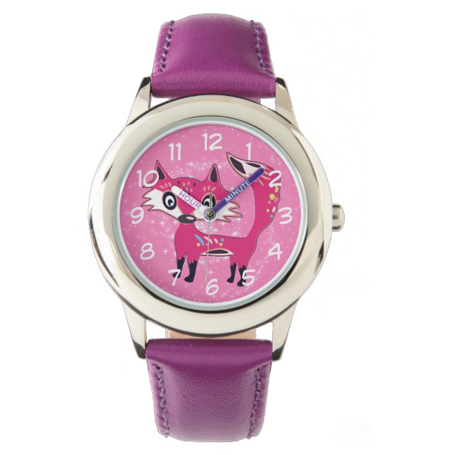 Funky Niedlich Pink Fox Armbanduhr (Vorderseite)