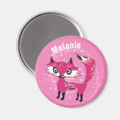Funky Niedlich Pink Fox Personalisiert Magnet (Vorderseite/Rückseite)