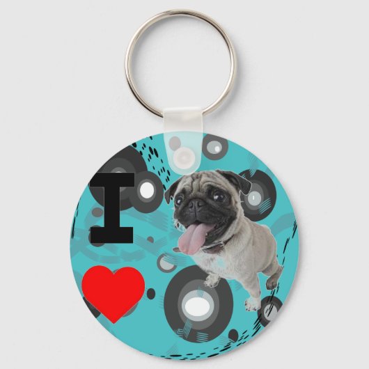 Funky niedlicher Hundeliebhaber in Liebe Mops Schlüsselanhänger (Vorderseite)