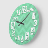 Funky Numbra Mint Green Zickzack Große Wanduhr (Winkel)