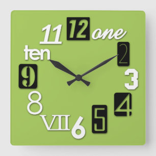 Funky Numbra Square Lime Green Wall Clocks Quadratische Wanduhr